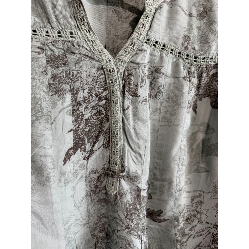 Vintage America Boho Peasant Tunic Top sage Floral Crochet Trim Cottagecore L - Picture 4 of 10